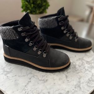 Tom's Winter Ankle boots with knit cuff, Black oiled nubuck suede 6